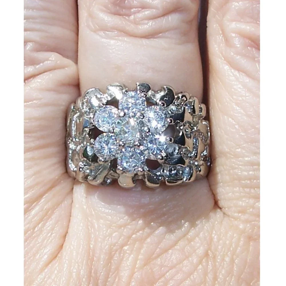 STAINLESS STEEL Men's Nugget CZ Cluster Ring - Picture 4 of 12